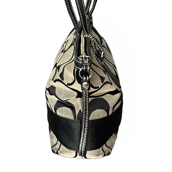 Coach Signature Stripe Black and Gray Monogram Tote Shoulder Bag - Picture 6 of 12